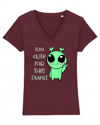 Too Cute For This Planet Kawaii Alien Art Burgundy