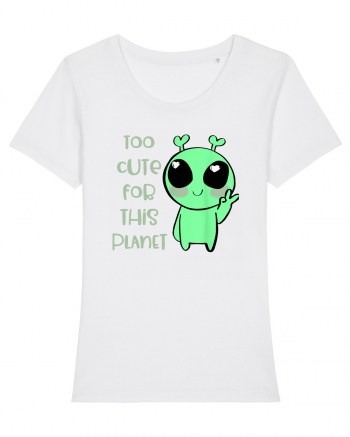 Too Cute For This Planet Kawaii Alien Art White