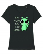 Too Cute For This Planet Kawaii Alien Art Tricou mânecă scurtă guler larg fitted Damă Expresser