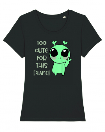 Too Cute For This Planet Kawaii Alien Art Black