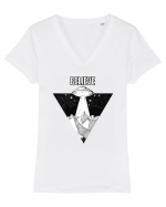 UFO Believe Alien Abduction Tricou mânecă scurtă guler V Damă Evoker