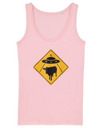 UFO Cow Abduction Warning Sign Cotton Pink