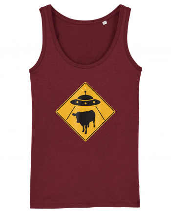 UFO Cow Abduction Warning Sign Burgundy