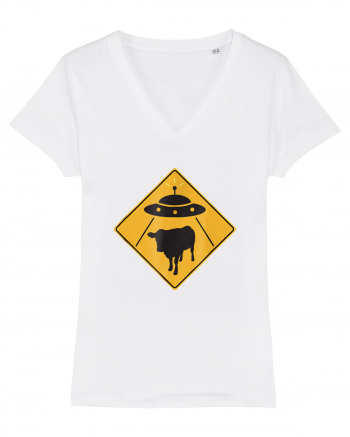 UFO Cow Abduction Warning Sign White