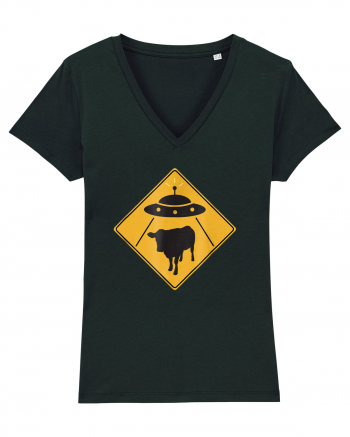 UFO Cow Abduction Warning Sign Black