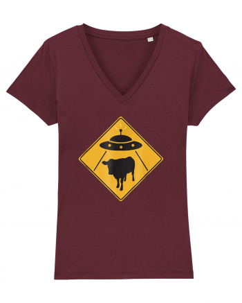 UFO Cow Abduction Warning Sign Burgundy