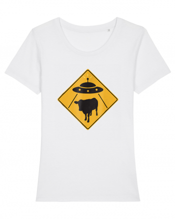 UFO Cow Abduction Warning Sign White