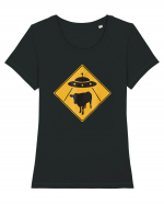 UFO Cow Abduction Warning Sign Tricou mânecă scurtă guler larg fitted Damă Expresser