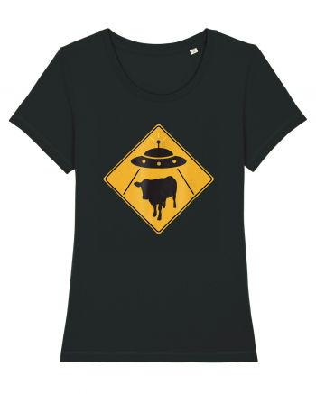 UFO Cow Abduction Warning Sign Black