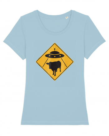 UFO Cow Abduction Warning Sign Sky Blue