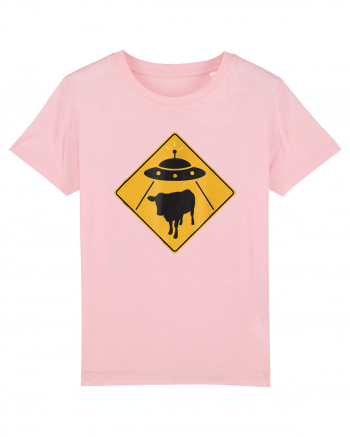 UFO Cow Abduction Warning Sign Cotton Pink