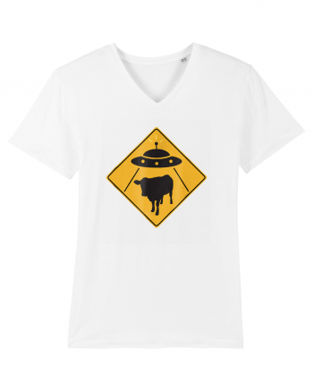 UFO Cow Abduction Warning Sign White