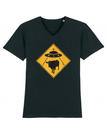 UFO Cow Abduction Warning Sign Black