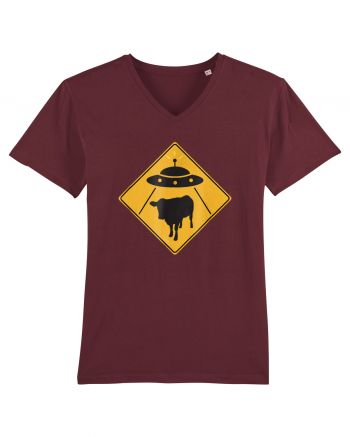 UFO Cow Abduction Warning Sign Burgundy