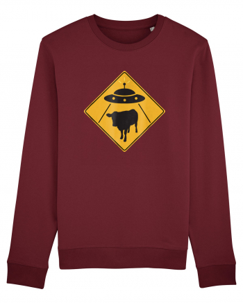 UFO Cow Abduction Warning Sign Burgundy