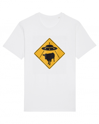 UFO Cow Abduction Warning Sign White