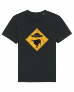 UFO Cow Abduction Warning Sign Tricou mânecă scurtă Unisex Rocker