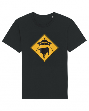 UFO Cow Abduction Warning Sign Black