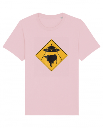 UFO Cow Abduction Warning Sign Cotton Pink
