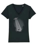 UFO Space Alien Abduction Flying Saucer Tricou mânecă scurtă guler V Damă Evoker