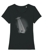UFO Space Alien Abduction Flying Saucer Tricou mânecă scurtă guler larg fitted Damă Expresser