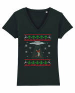 Mos Craciun Alien Ugly Christmas Sweater Tricou mânecă scurtă guler V Damă Evoker