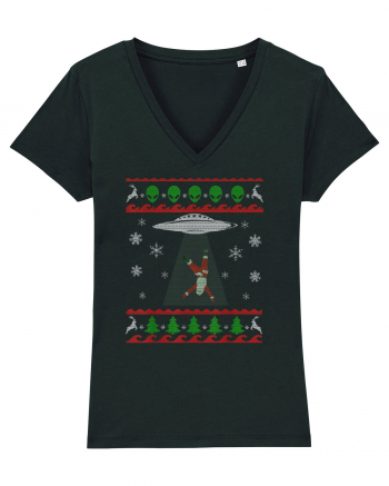 Mos Craciun Alien Ugly Christmas Sweater Black