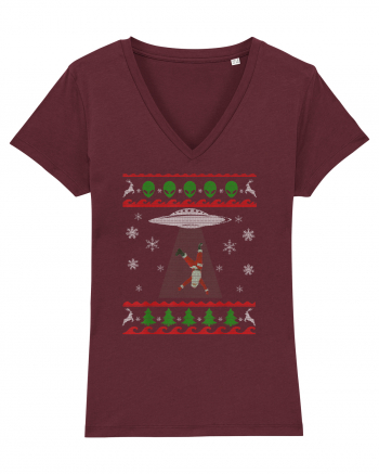 Mos Craciun Alien Ugly Christmas Sweater Burgundy