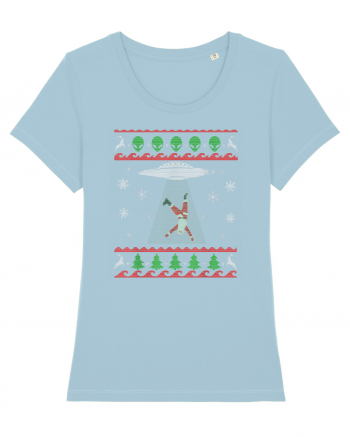 Mos Craciun Alien Ugly Christmas Sweater Sky Blue