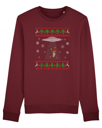 Mos Craciun Alien Ugly Christmas Sweater Burgundy