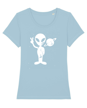 Vintage 1970s Tie Dye Groovy Alien Peace Sky Blue