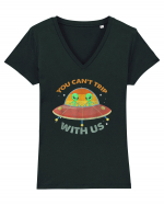 Vintage Alien UFO You Cant Trip With Us Tricou mânecă scurtă guler V Damă Evoker