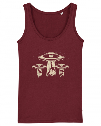 Vintage Dinosaur Alien Abduction Burgundy