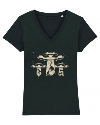 Vintage Dinosaur Alien Abduction Black