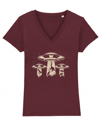 Vintage Dinosaur Alien Abduction Burgundy