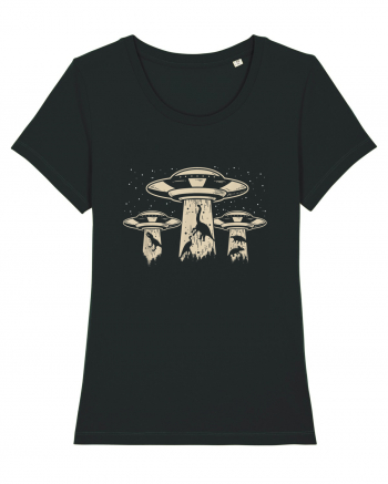 Vintage Dinosaur Alien Abduction Black