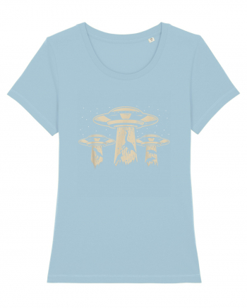 Vintage Dinosaur Alien Abduction Sky Blue