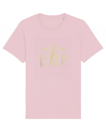 Vintage Dinosaur Alien Abduction Cotton Pink