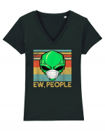 Vintage Ew People Alien Head Wearing Face Mask Tricou mânecă scurtă guler V Damă Evoker