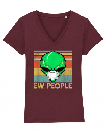 Vintage Ew People Alien Head Wearing Face Mask Burgundy