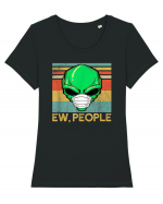 Vintage Ew People Alien Head Wearing Face Mask Tricou mânecă scurtă guler larg fitted Damă Expresser