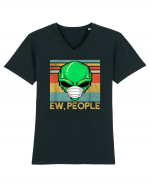 Vintage Ew People Alien Head Wearing Face Mask Tricou mânecă scurtă guler V Bărbat Presenter