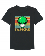 Vintage Ew People Alien Head Wearing Face Mask Tricou mânecă scurtă guler larg Bărbat Skater