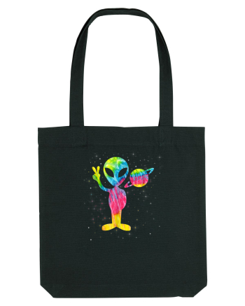 Vintage Retro 1970s Tie Dye Groovy Alien Peace Black