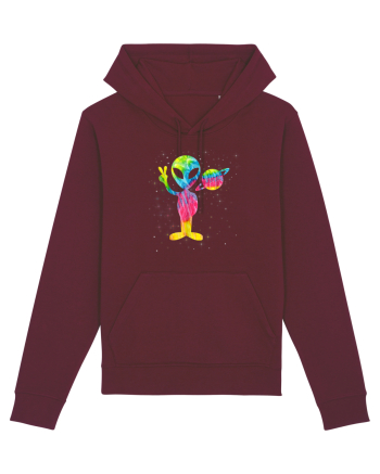 Vintage Retro 1970s Tie Dye Groovy Alien Peace Burgundy
