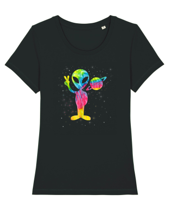 Vintage Retro 1970s Tie Dye Groovy Alien Peace Black