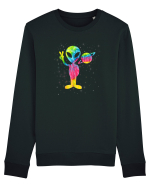 Vintage Retro 1970s Tie Dye Groovy Alien Peace Bluză mânecă lungă Unisex Rise