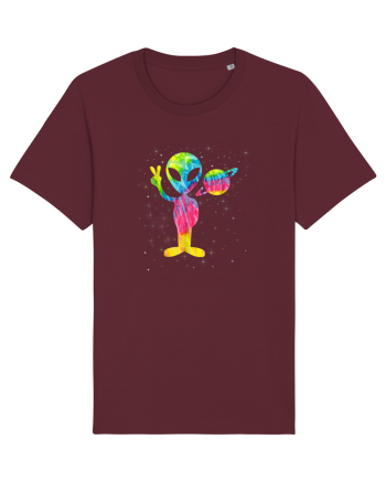 Vintage Retro 1970s Tie Dye Groovy Alien Peace Burgundy
