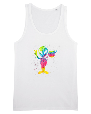 Vintage Retro 1970s Tie Dye Groovy Alien Peace White