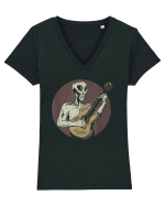 Vintage Style Alien For Guitar Players Tricou mânecă scurtă guler V Damă Evoker